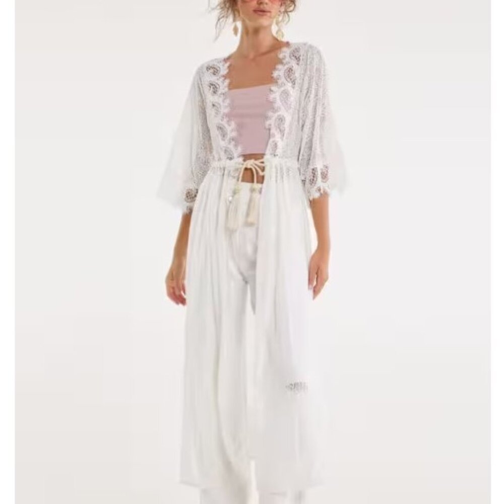 Cento Ivory Kimono Lace Cover Up, One Size